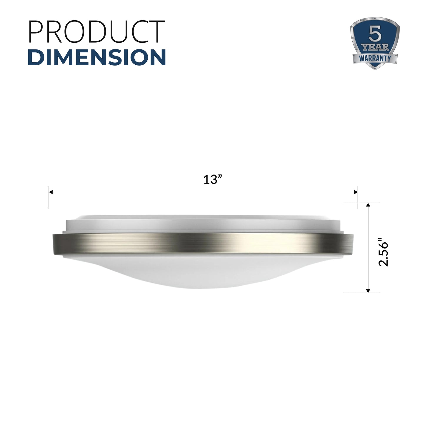 13" Round Brushed Nickel Dimmable Flush Mount Ceiling Light, Single Ring - 1280 Lumens - 16W - 5 Color Switchable (2700K/3000K/3500K/4000K/5000K)