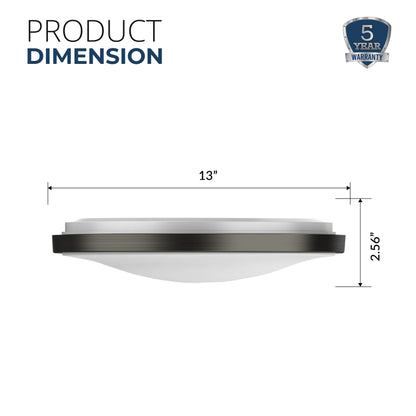 13" Round Brushed Nickel Black Matt Dimmable Flush Mount Ceiling Light, Single Ring - 1280 Lumens - 16W - 5 Color Switchable (2700K/3000K/3500K/4000K/5000K)