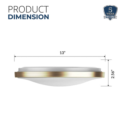 13" Round Brushed Nickel Golden Dimmable Flush Mount Ceiling Light, Single Ring - 1280 Lumens - 16W - 5 Color Switchable (2700K/3000K/3500K/4000K/5000K)