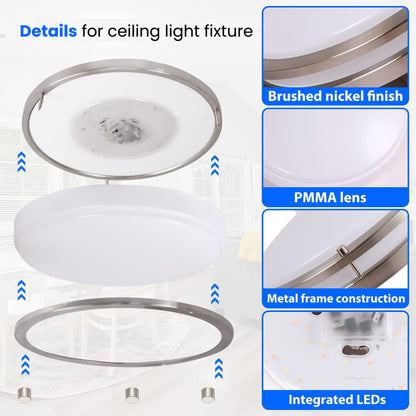 14" LED Double Ring Flushmount Light - 22W with 5-in-1 CCT 2700K/3000K/3500K/4000K/5000K