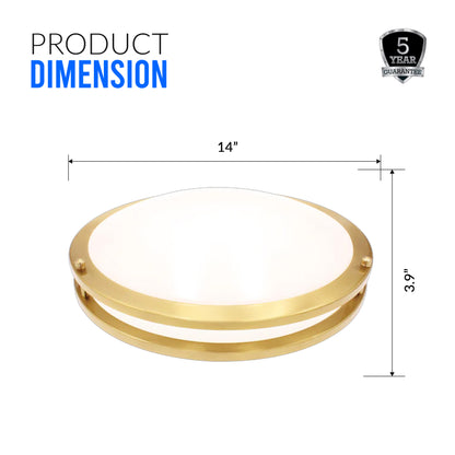 14" LED Double Ring Golden Flushmount Light - 22W with 5-in-1 CCT 2700K/3000K/3500K/4000K/5000K