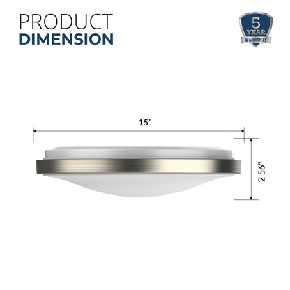 15" Round Brushed Nickel Dimmable Flush Mount Ceiling Light | 1760 Lumens | 22W | 5 Color Switchable (2700K/3000K/3500K/4000K/5000K)