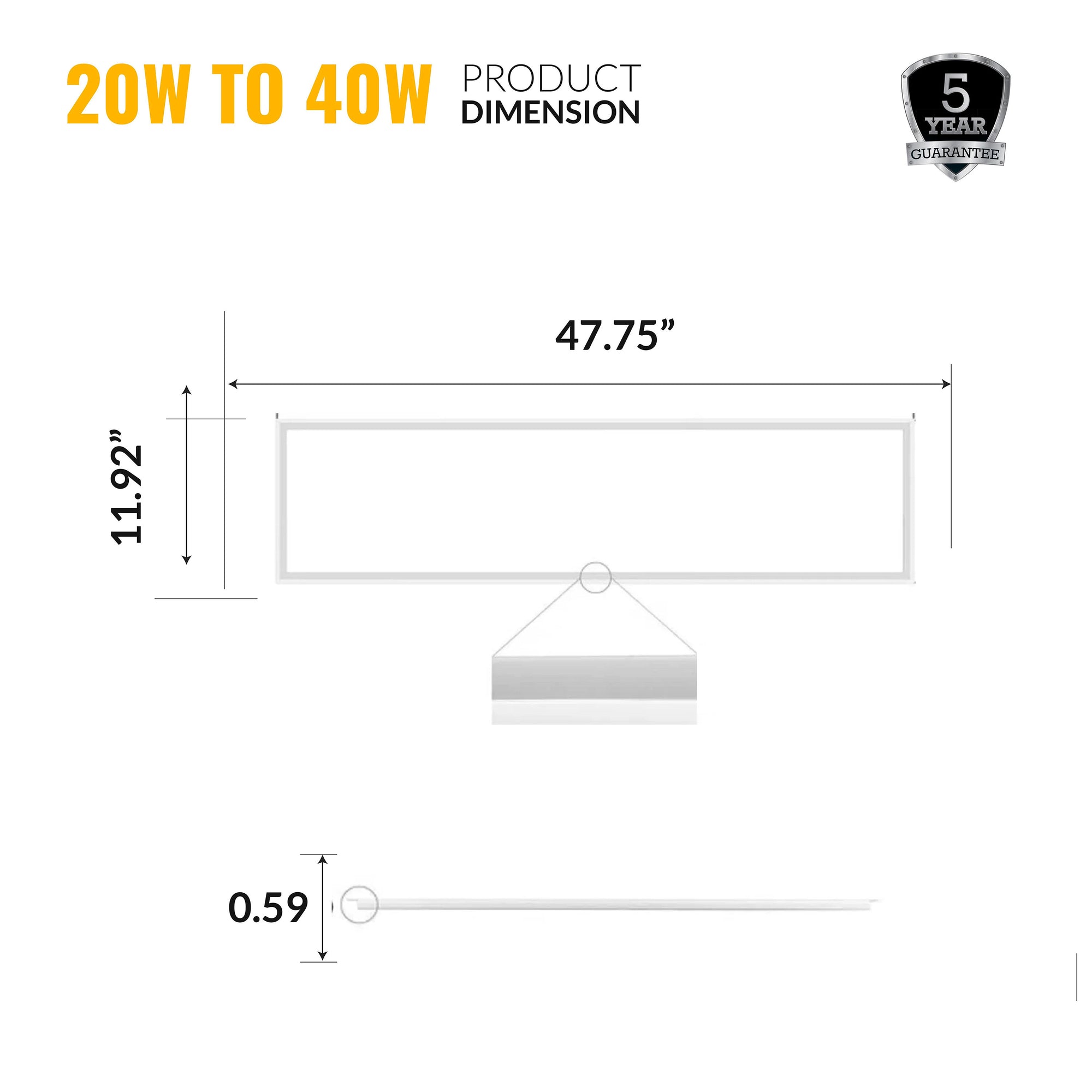 1x4 LED T-Bar 5000 Lumens, Adjustable 20W-40W, Selectable CCT 3500K-5000K