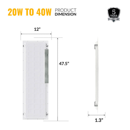 1x4 LED Panel 5200 Lumens, Adjustable Wattage 20W-40W, Selectable CCT 3500K-5000K