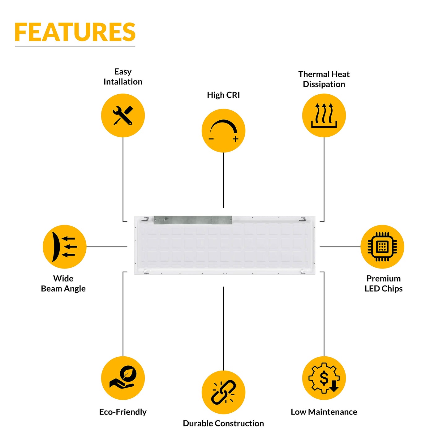 1x4 LED Panel 5200 Lumens, Adjustable Wattage 20W-40W, Selectable CCT 3500K-5000K