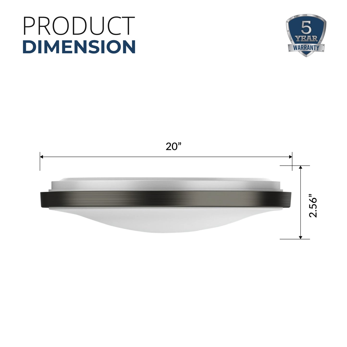 20-Inch Brushed Nickel Black Matt Dimmable Flush Mount Single Ring Ceiling Light – 2080 Lumens, 26W, 5 Adjustable Color Temperatures (2700K-5000K)