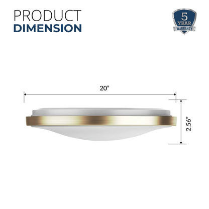 20-Inch Brushed Nickel Golden Dimmable Flush Mount Single Ring Ceiling Light – 2080 Lumens, 26W, 5 Adjustable Color Temperatures (2700K-5000K)