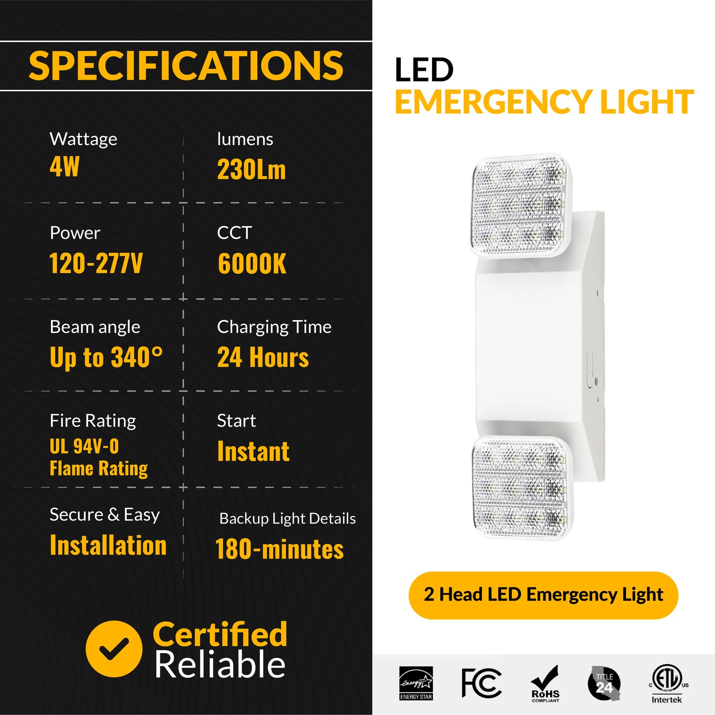 2 Head LED Emergency Light