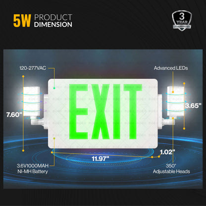 2 Head LED Exit Sign (Green)