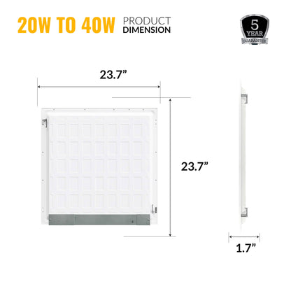 2x2 LED Panel 5200 Lumens, Adjustable 20W-40W, Selectable CCT 3500K-6500K