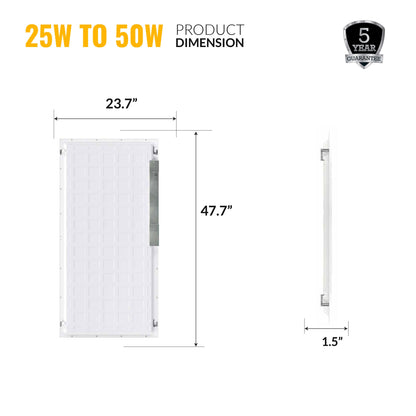 2x4 LED Panel 6500 Lumens, Adjustable Wattage 25W-50W, Selectable CCT 3500K-6500K