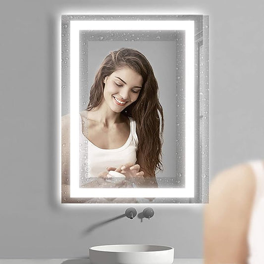 24"x36" Rectangular Shaped Luxora Black LED Bathroom Mirror with Front & Backlit, Dual LED Strips, Anti-Fog, Dimmable, 3 Colors Options, UL Listed (Horizontal/Vertical)