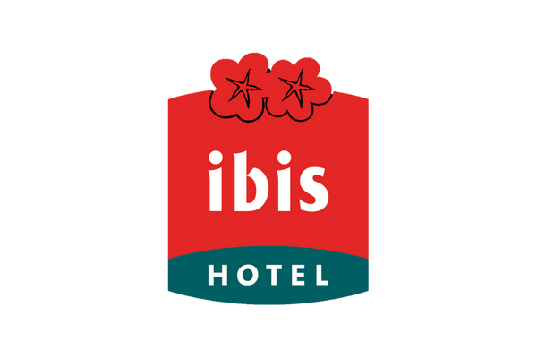 Red and green Ibis Hotel logo with two stars.