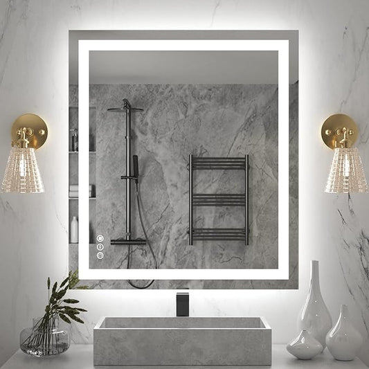 32"x36" Rectangular Shaped Luxora Black LED Bathroom Mirror with Front & Backlit, Dual LED Strips, Anti-Fog, Dimmable, 3 Colors Options, UL Listed (Horizontal/Vertical)