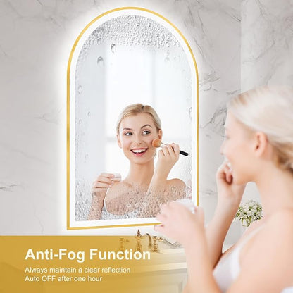 20"x30" Arched Shaped Gold LED Bathroom Mirror with Front & Backlight, Anti-Fog, Dimmable, UL Listed