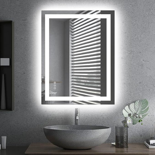 28"x36" Rectangular Shaped Luxora Black LED Bathroom Mirror with Front & Backlit, Dual LED Strips, Anti-Fog, Dimmable, 3 Colors Options, UL Listed (Horizontal/Vertical)