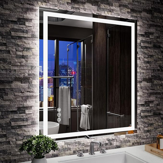 28"x32" Rectangular Shaped Luxora Black LED Bathroom Mirror with Front & Backlit, Dual LED Strips, Anti-Fog, Dimmable, 3 Colors Options, UL Listed (Horizontal/Vertical)