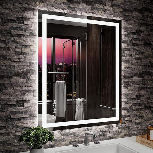 24"x30" Rectangular Shaped Luxora Black LED Bathroom Mirror with Front & Backlit, Dual LED Strips, Anti-Fog, Dimmable, 3 Colors Options, UL Listed (Horizontal/Vertical)