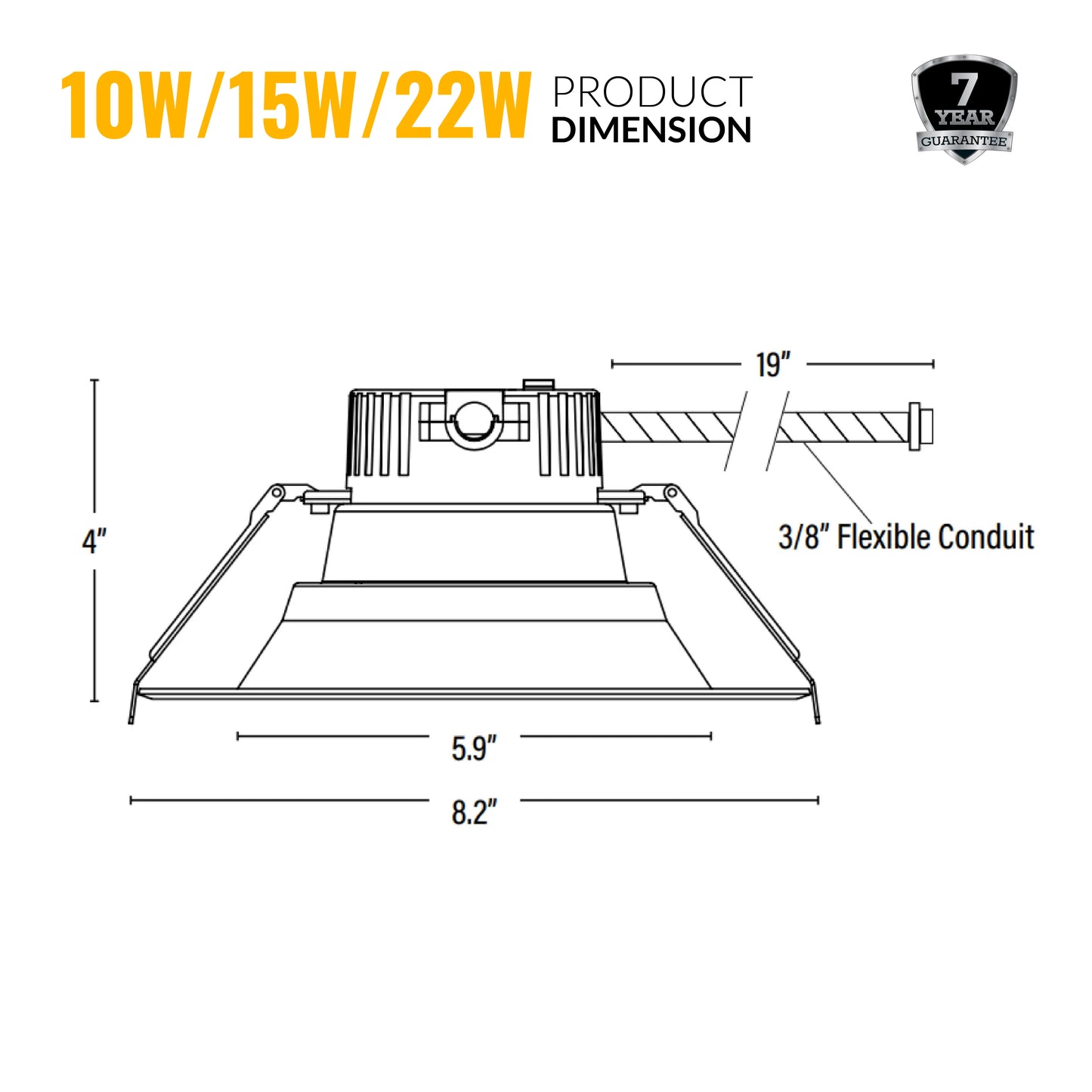 Commercial Recessed LED Lighting, 6 Inch, 22W-15W-10W, Selectable Wattage & CCT, 1800 Lumens