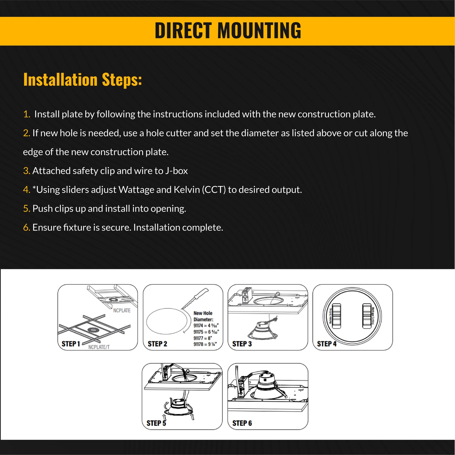 Commercial Recessed LED Lighting, 6 Inch, 22W-15W-10W, Selectable Wattage & CCT, 1800 Lumens