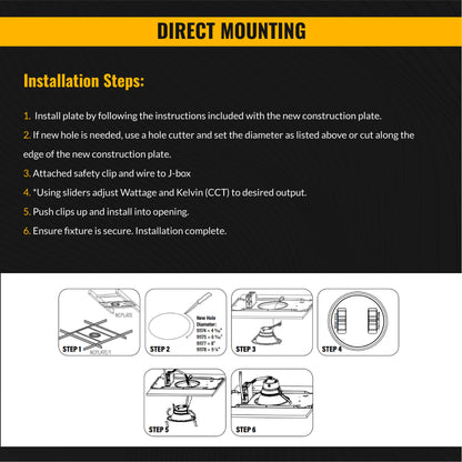 Commercial Recessed LED Lighting, 6 Inch, 22W-15W-10W, Selectable Wattage & CCT, 1800 Lumens