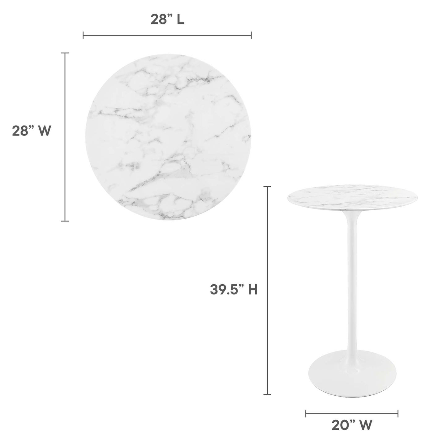 Lippa 28" Round Artificial Marble Bar Table