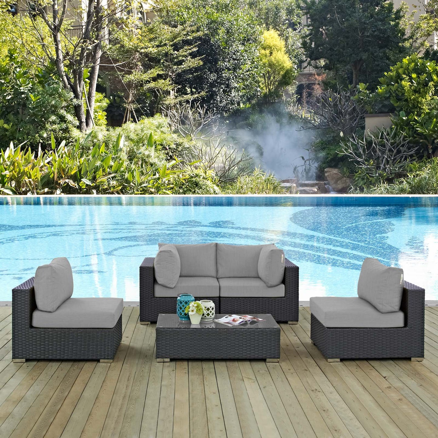 Sojourn 5 Piece Outdoor Patio Sunbrella® Sectional Set