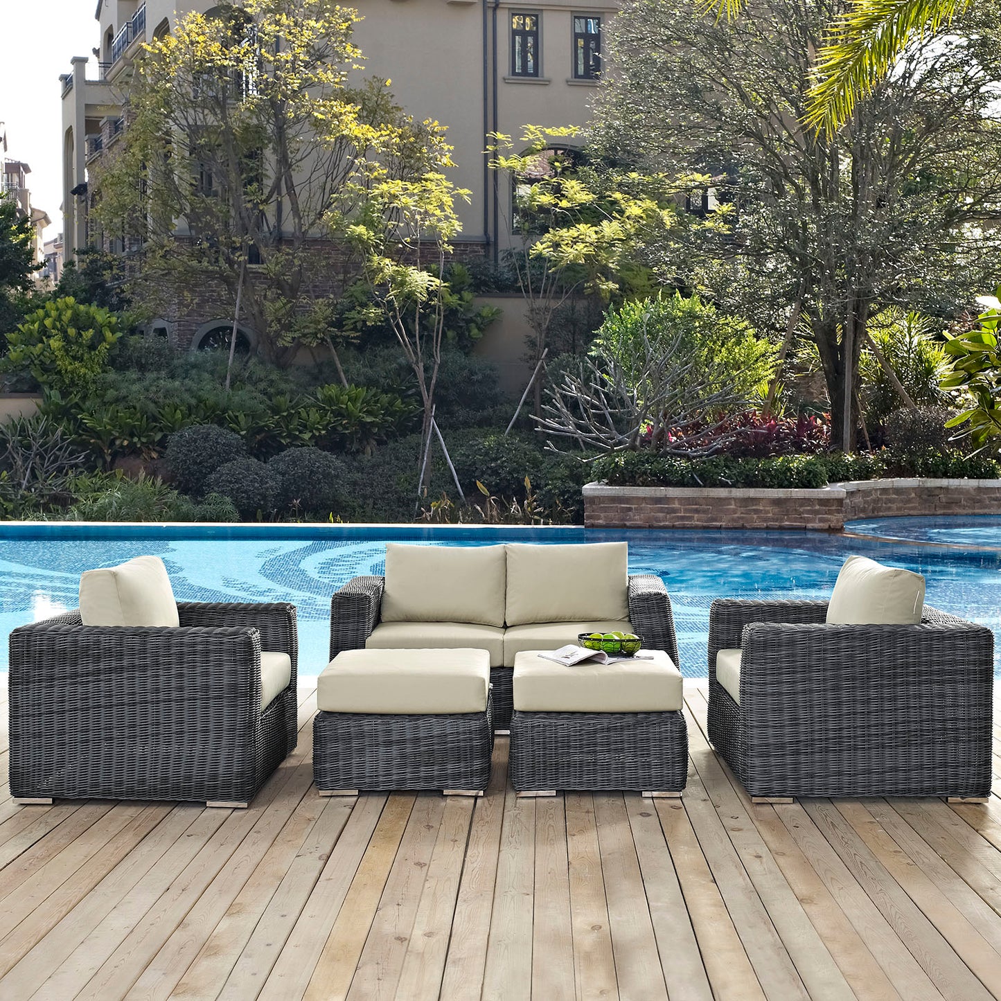 Summon 5 Piece Outdoor Patio Sunbrella® Sectional Set