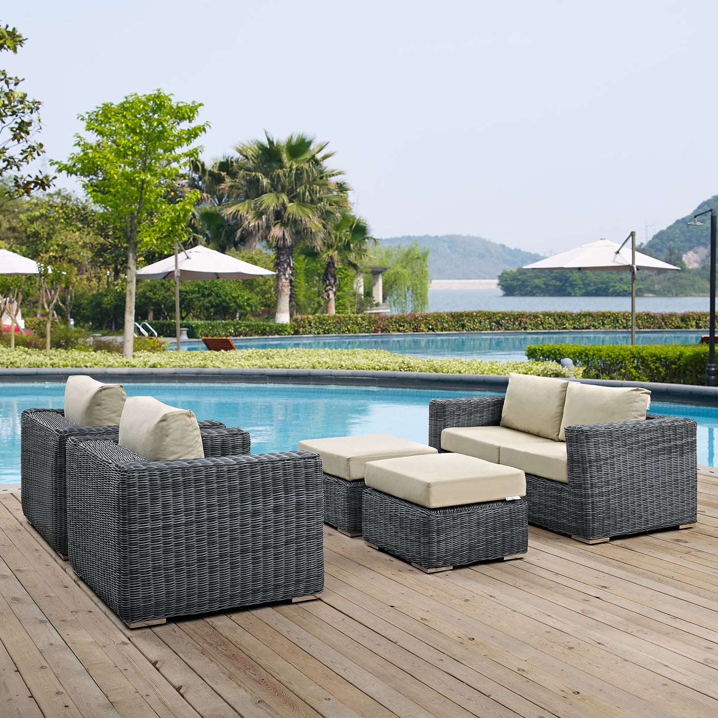 Summon 5 Piece Outdoor Patio Sunbrella® Sectional Set