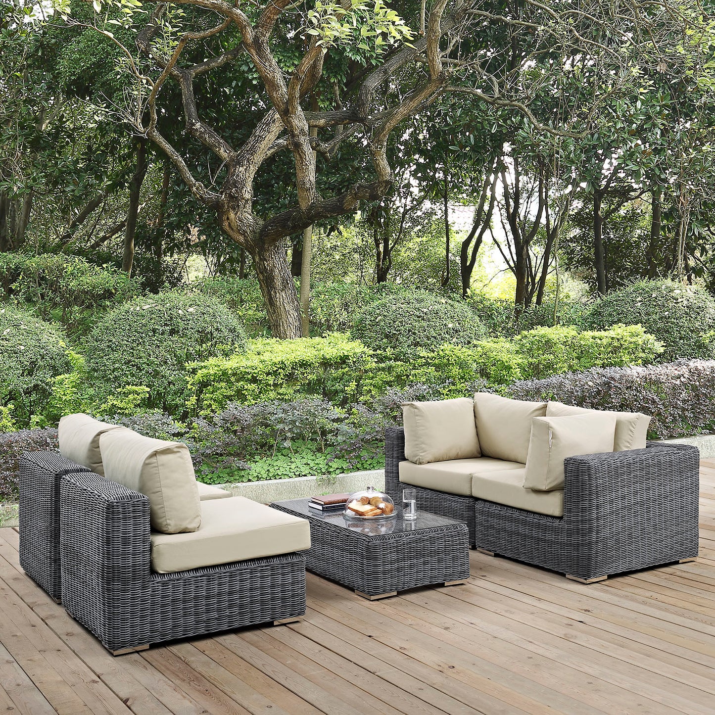 Summon 5 Piece Outdoor Patio Sunbrella® Sectional Set