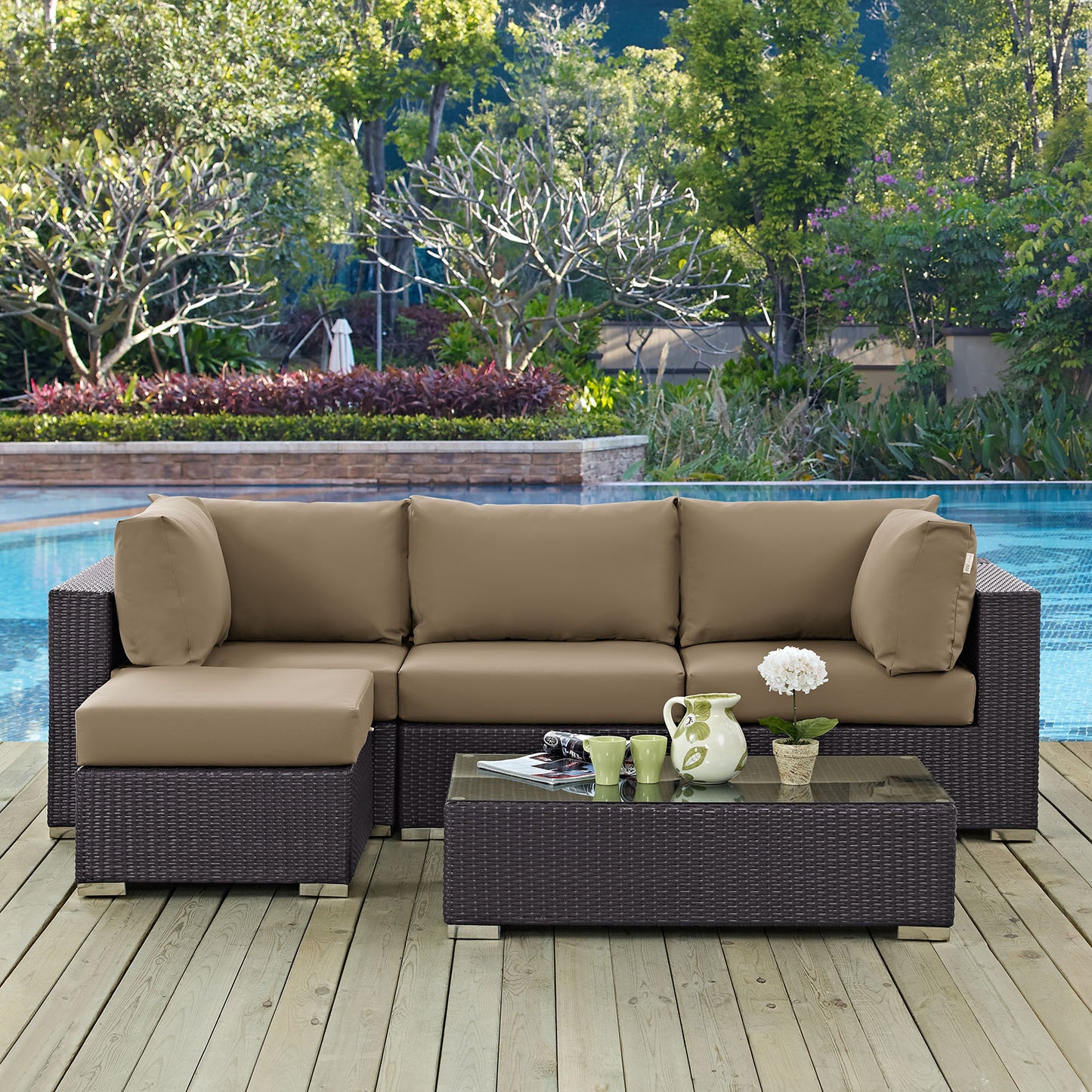 Convene 5 Piece Outdoor Patio Sectional Set