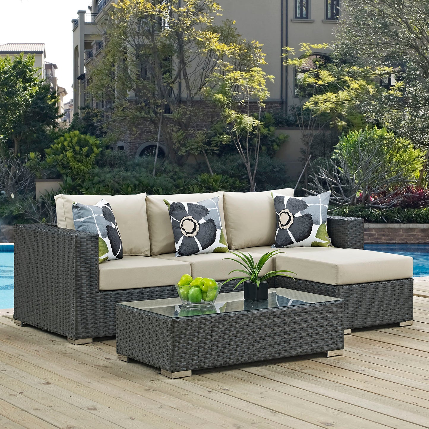 Sojourn 3 Piece Outdoor Patio Sunbrella® Sectional Set