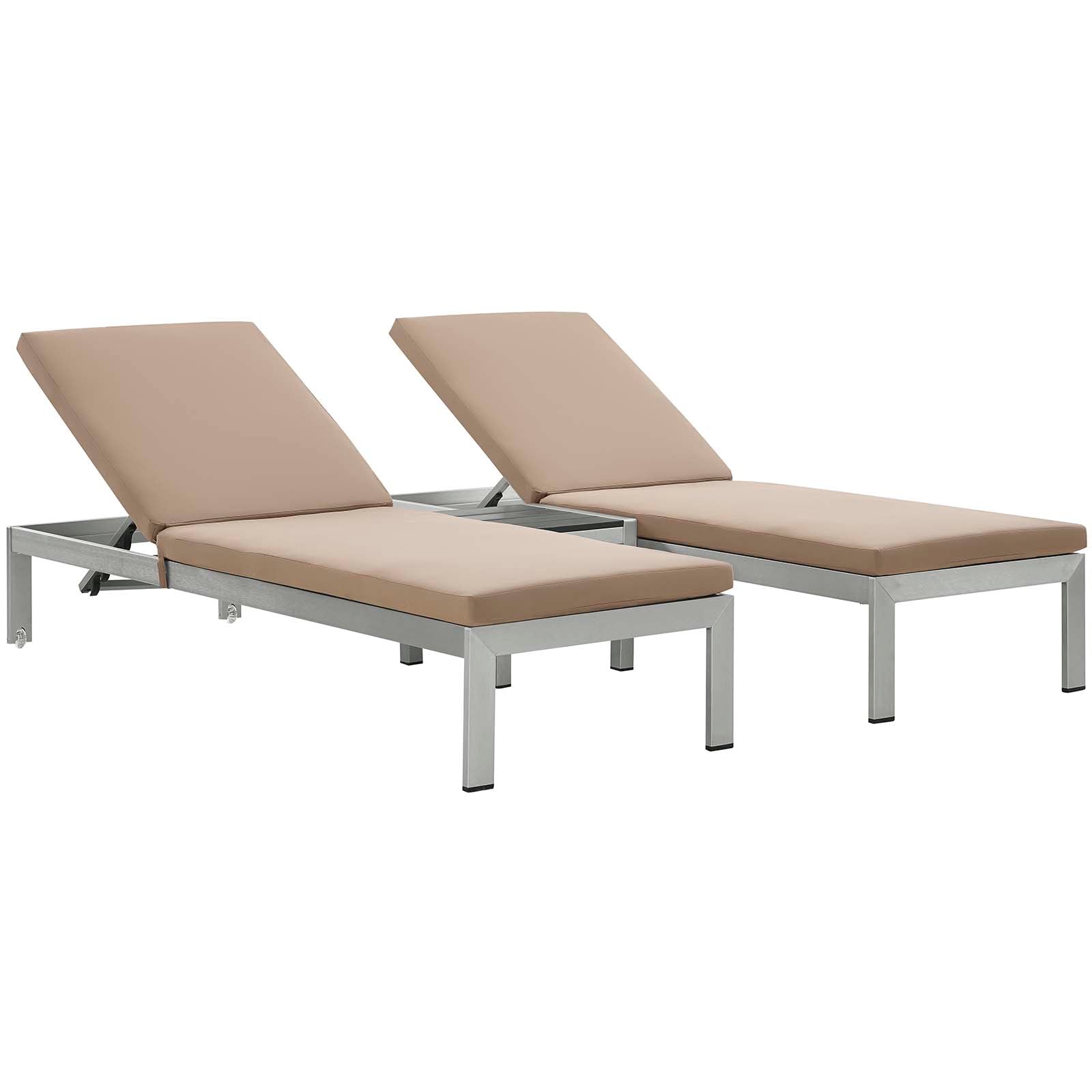 Shore 3 Piece Outdoor Patio Aluminum Chaise with Cushions