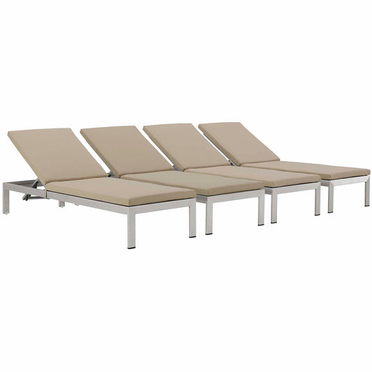 Shore Chaise with Cushions Outdoor Patio Aluminum Set of 4