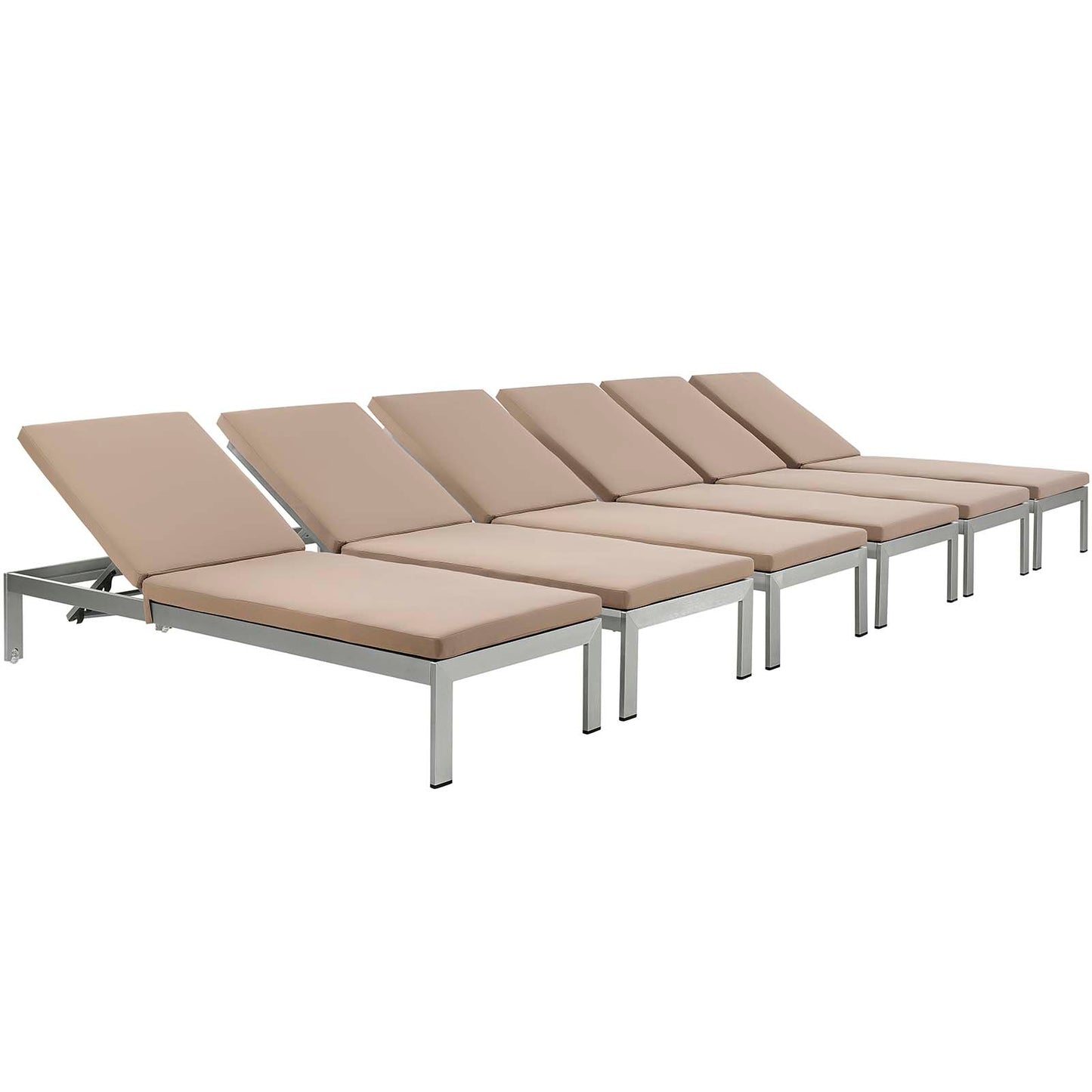 Shore Chaise with Cushions Outdoor Patio Aluminum Set of 6