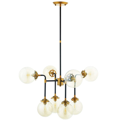 Ambition Amber Glass And Antique Brass 8 Light Pendant Chandelier