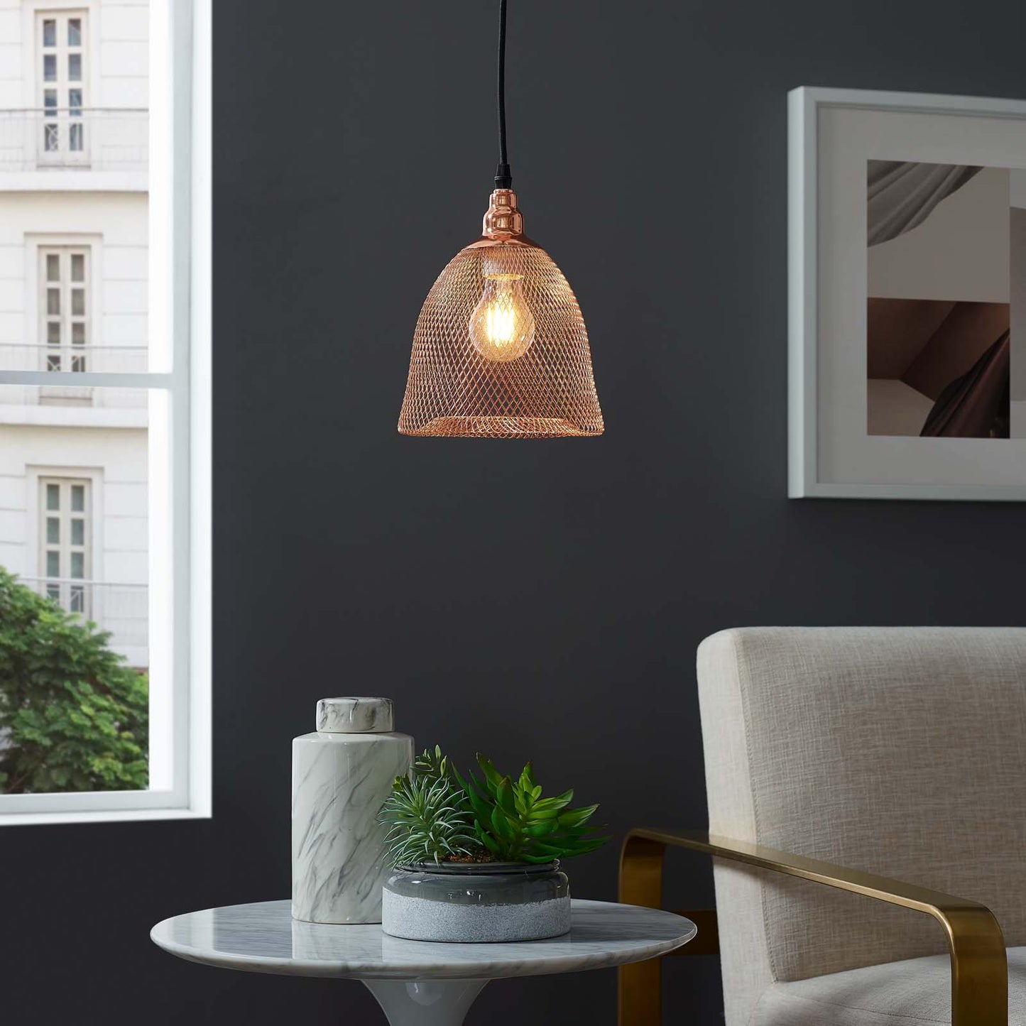 Glimmer Bell-Shaped Rose Gold Pendant Light