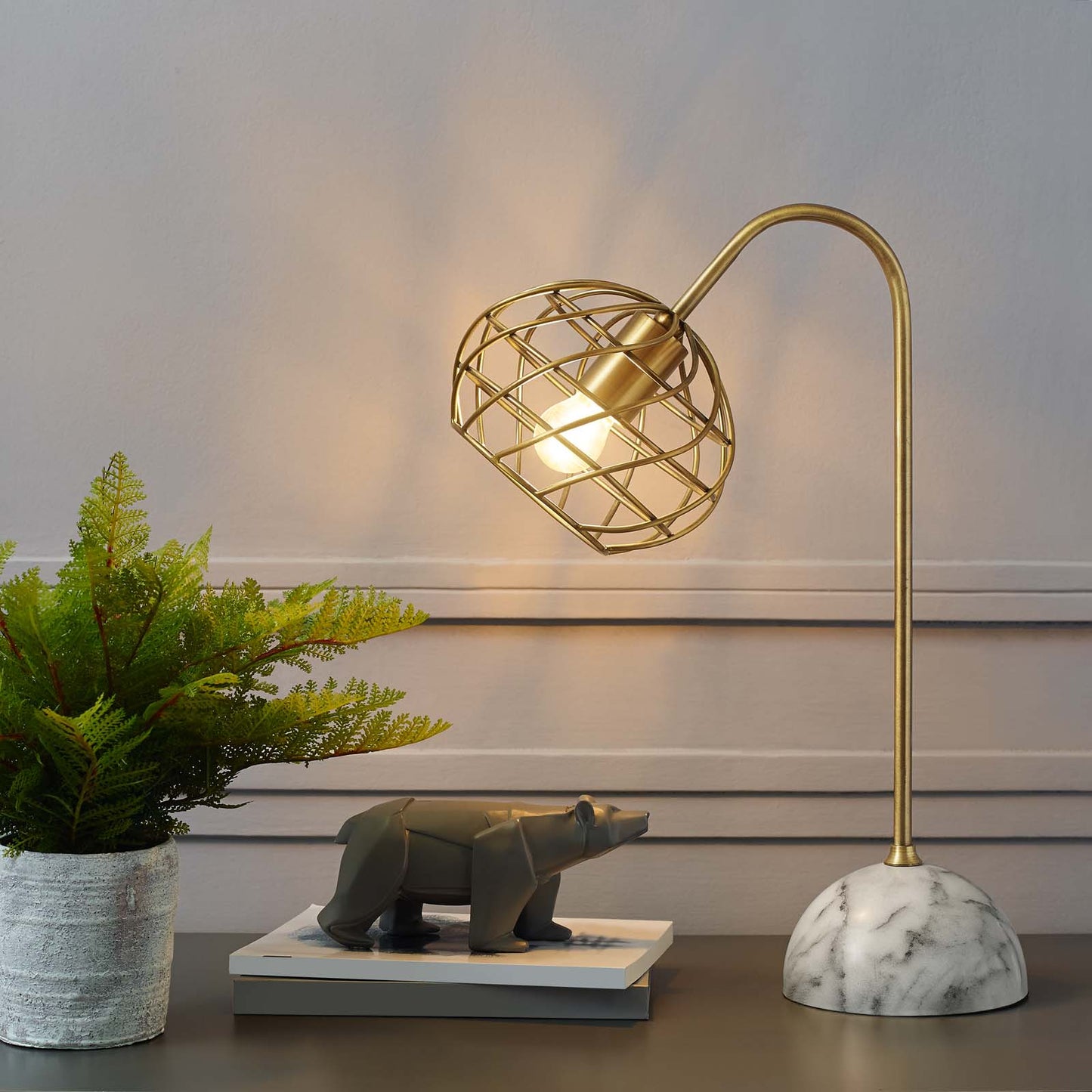 Salient Brass and Faux White Marble Table Lamp