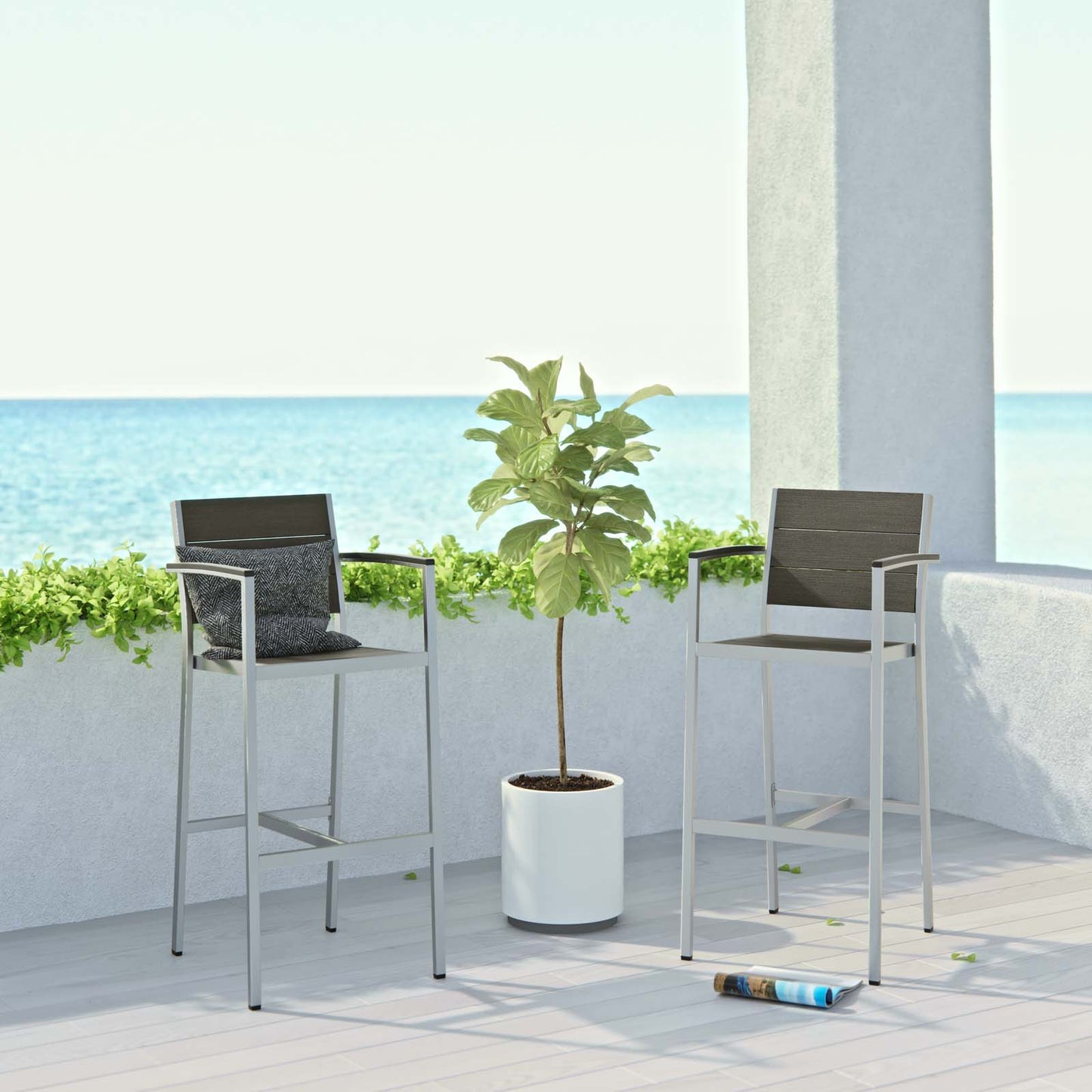 Shore Bar Stool Outdoor Patio Aluminum Set of 2