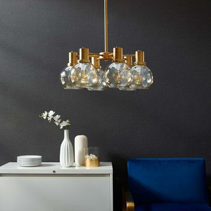 Resound Amber Glass And Brass Pendant Chandelier