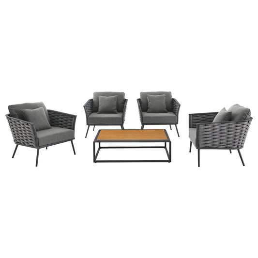 Stance 5 Piece Outdoor Patio Aluminum Sectional Sofa Set