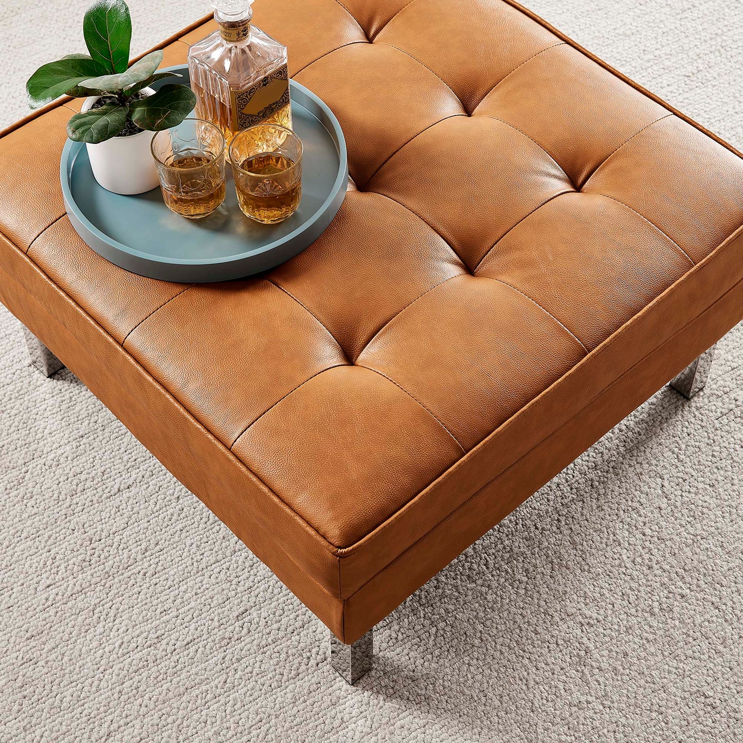 Loft Tufted Vegan Leather Ottoman