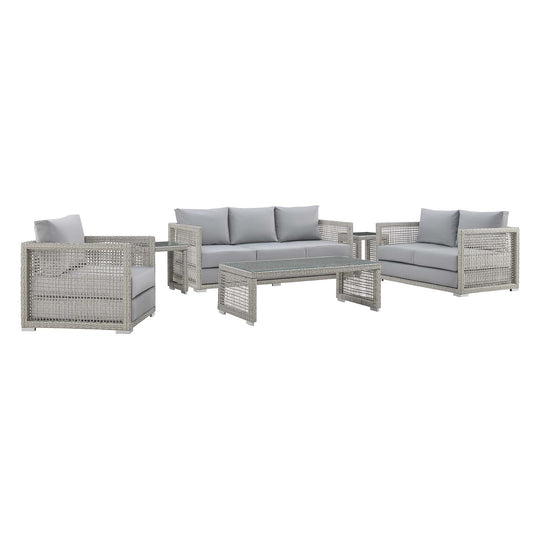 Aura 6 Piece Outdoor Patio Wicker Rattan Set