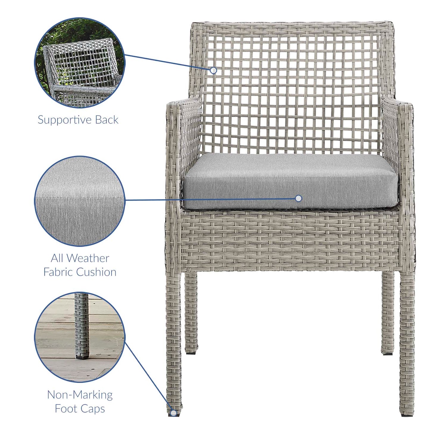 Aura Dining Armchair Outdoor Patio Wicker Rattan Set of 2