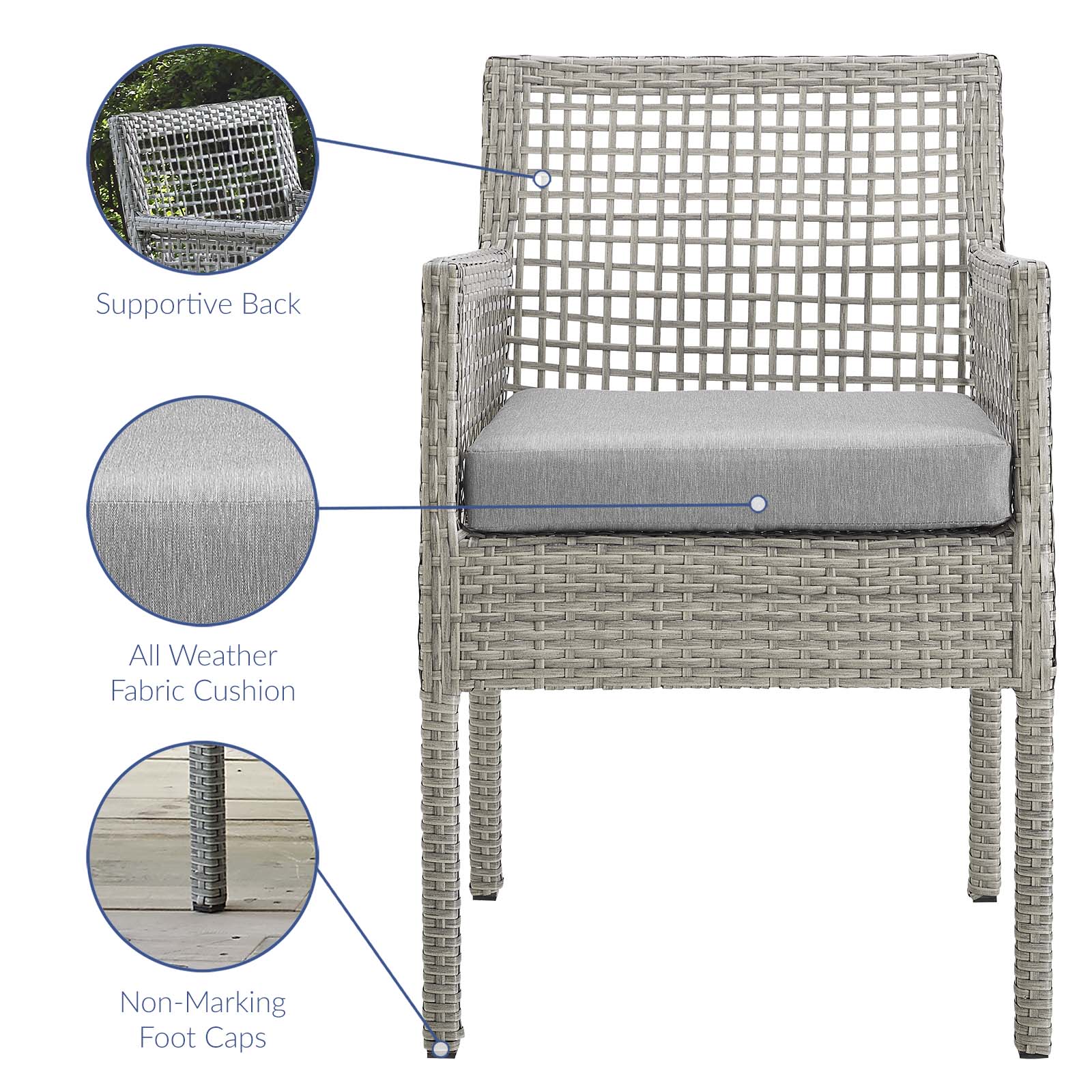 Aura Dining Armchair Outdoor Patio Wicker Rattan Set of 2