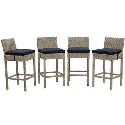 Conduit Bar Stool Outdoor Patio Wicker Rattan Set of 4