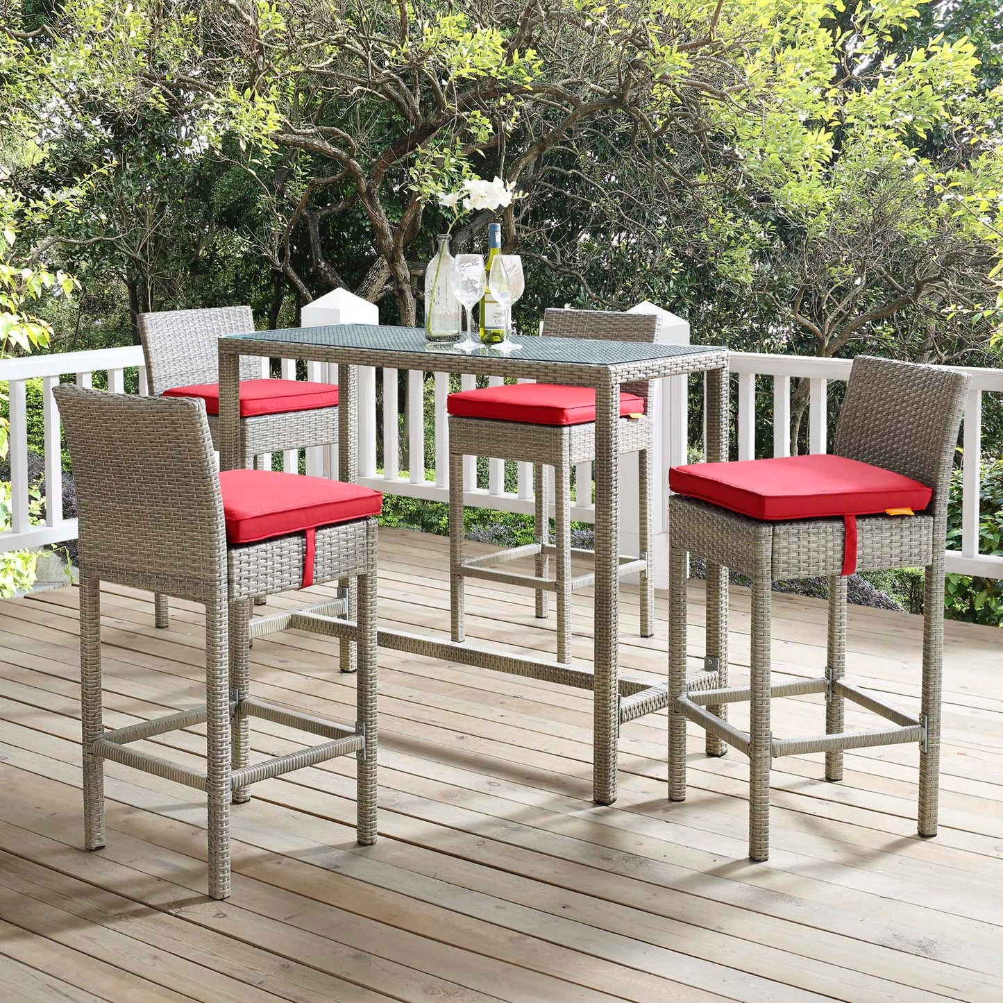 Conduit Bar Stool Outdoor Patio Wicker Rattan Set of 4