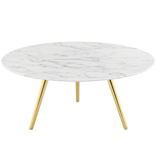 Lippa 36" Round Artificial Marble Coffee Table with Tripod Base