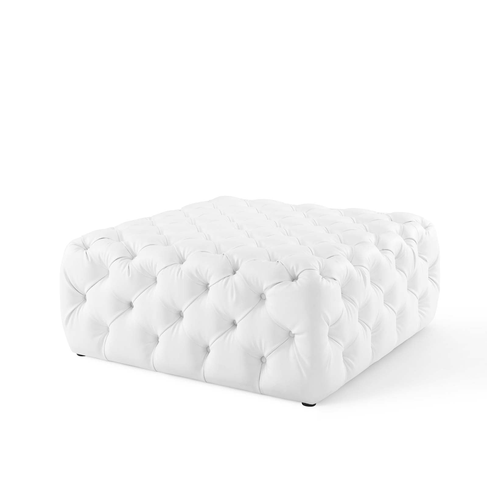 Amour Tufted Button Large Square Faux Leather Ottoman