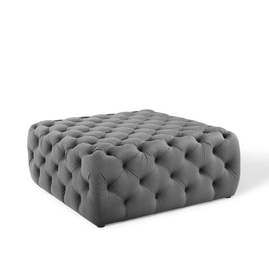 Amour Tufted Button Large Square Performance Velvet Ottoman